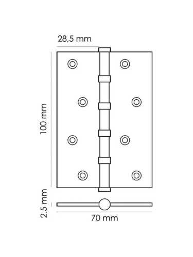 Петля карточная универсальная стальная Morelli MSN 100X70X2.5-4BB BN с подшипником, врезная, цвет черный никель, сталь