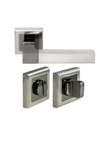 Комплект дверных ручек Morelli MH-28 SN/BN-S с заверткой WC-S SN/BN, цвет матовый никель