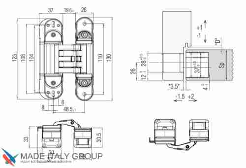 Kubica HYBRID 6360 45 NR петля скрытая универсальная асимметричная, цвет ЧЕРНЫЙ (60 kg)