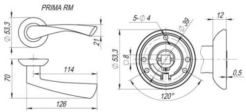 Комплект на 4 двери - Ручка Fuaro (Фуаро) раздельная R.RM54.PRIMA (PRIMA RM) SN/CP-3 матовый никель/хром