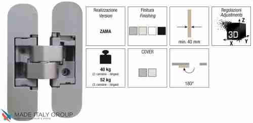 Kubica K1000 DXSX S30, KOMBI 30 CR.SAT петля скрытая универсальная МАТОВЫЙ ХРОМ (40 kg)