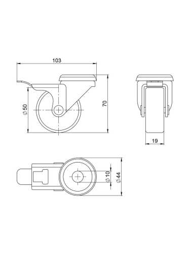 Опора Ajax (Аякс) колесная со стопором WL/B-50R/40 kg (brake) резина, под винт М8