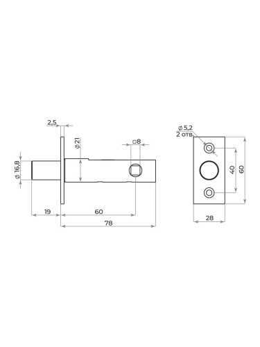 Задвижка Ajax (Аякс) врезная METDF-860 CP хром 60мм