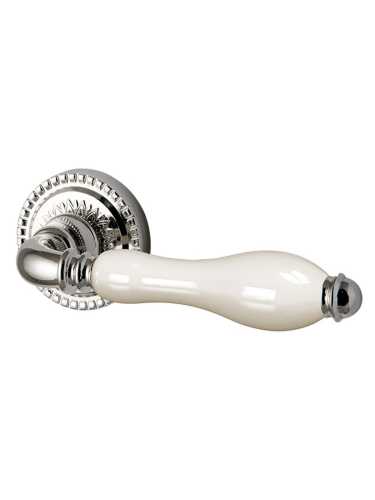 Ручка дверная межкомнатная Armadillo R.CL55.Silvia SILVER-925/LWP-109 серебро 925/беж.фарфор с Бесшумным замком Fuaro и Петлями Fuaro